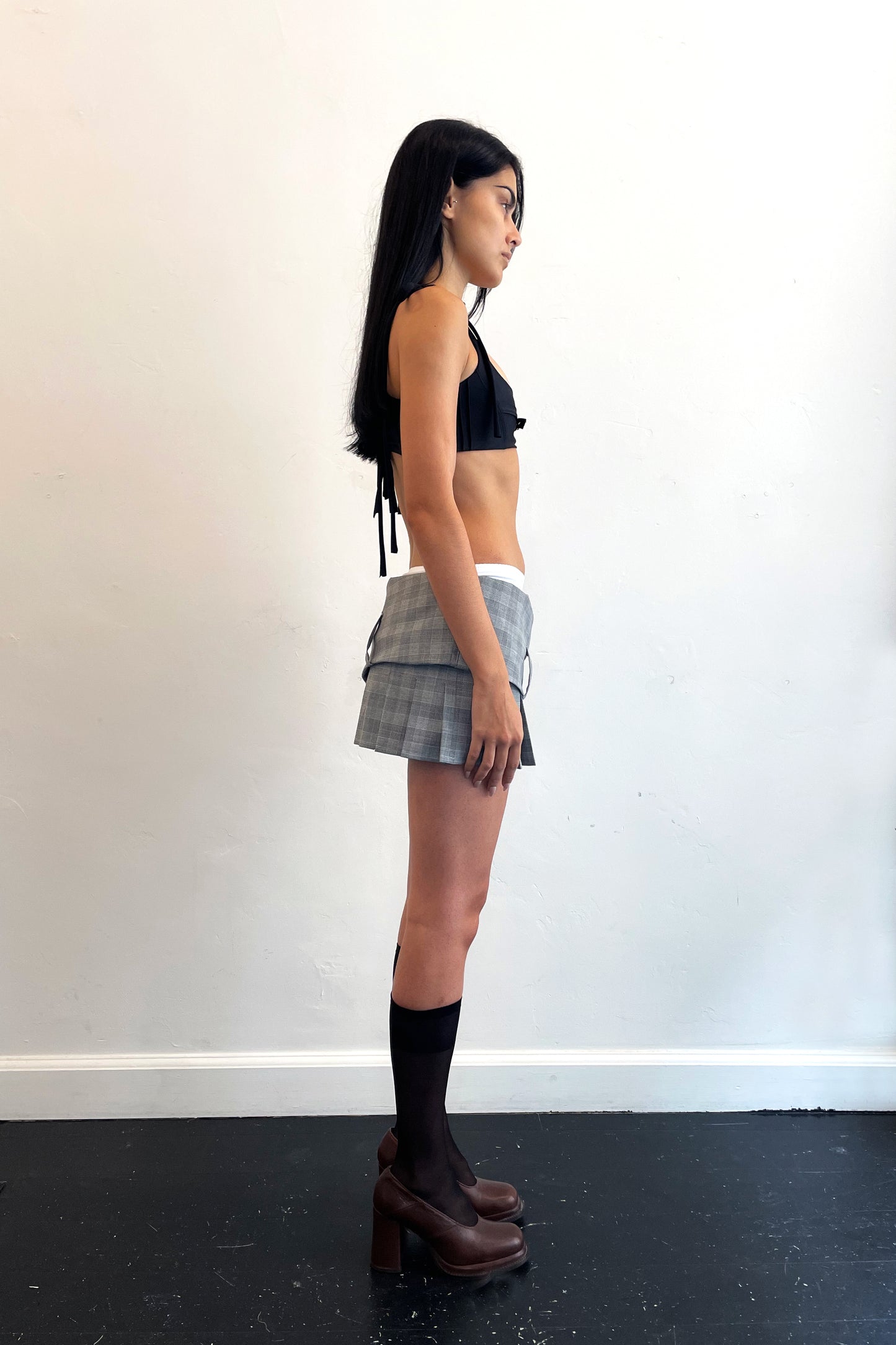 Drop Down Mini Skirt White/Plaid