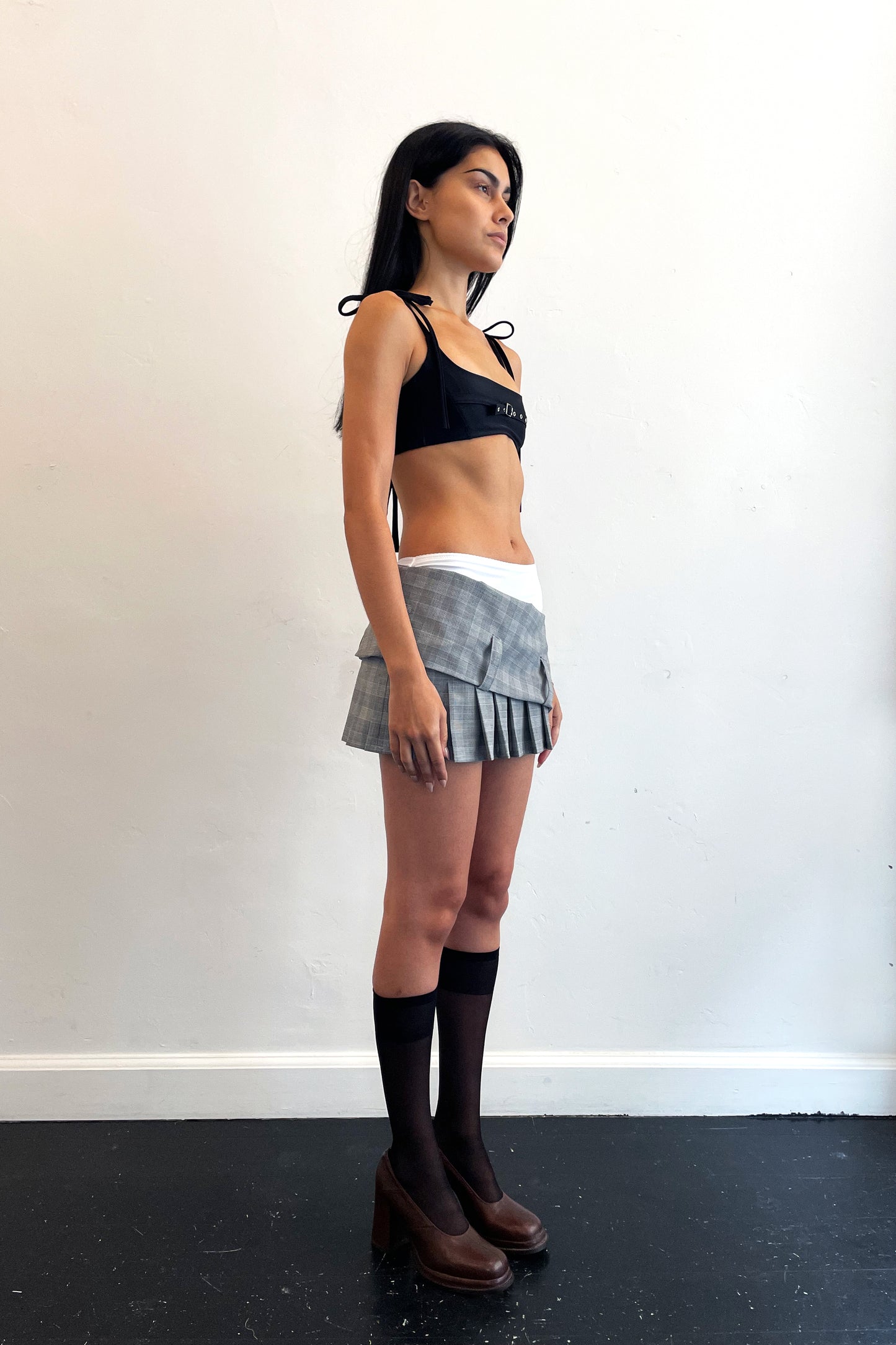 Drop Down Mini Skirt White/Plaid