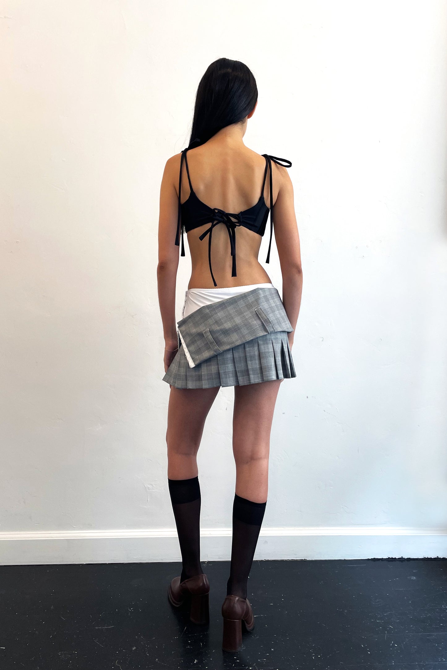 Drop Down Mini Skirt White/Plaid