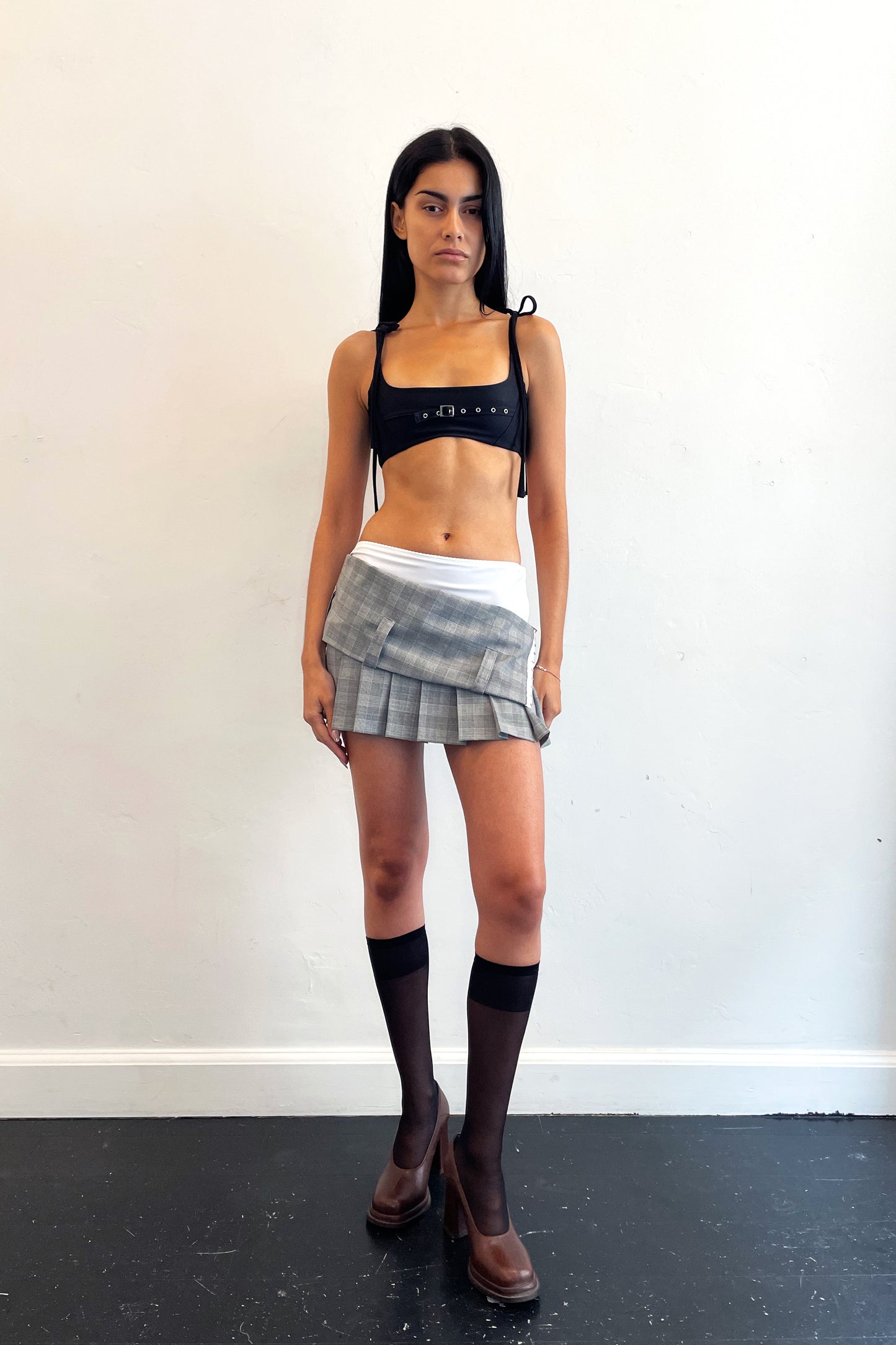 Drop Down Mini Skirt White/Plaid