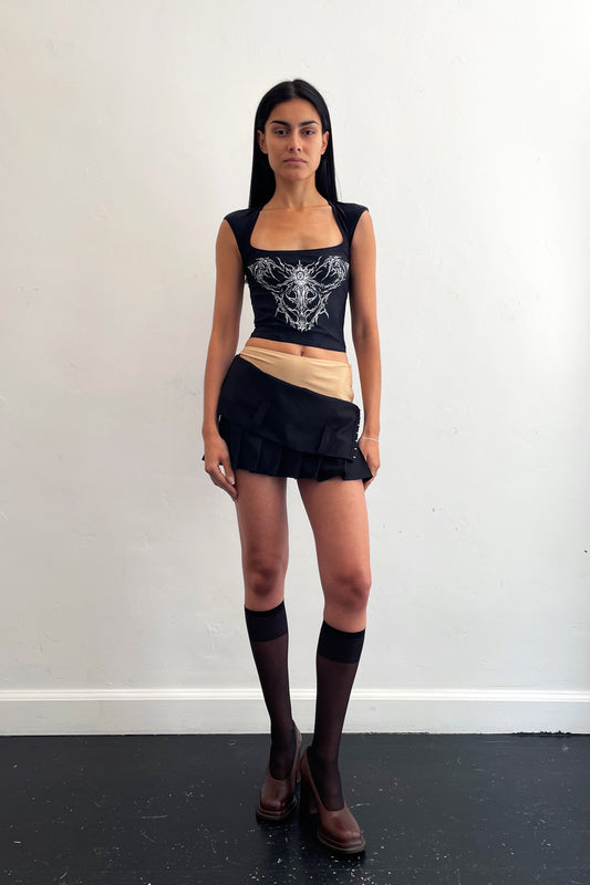 Drop Down Mini Skirt Black/Beige