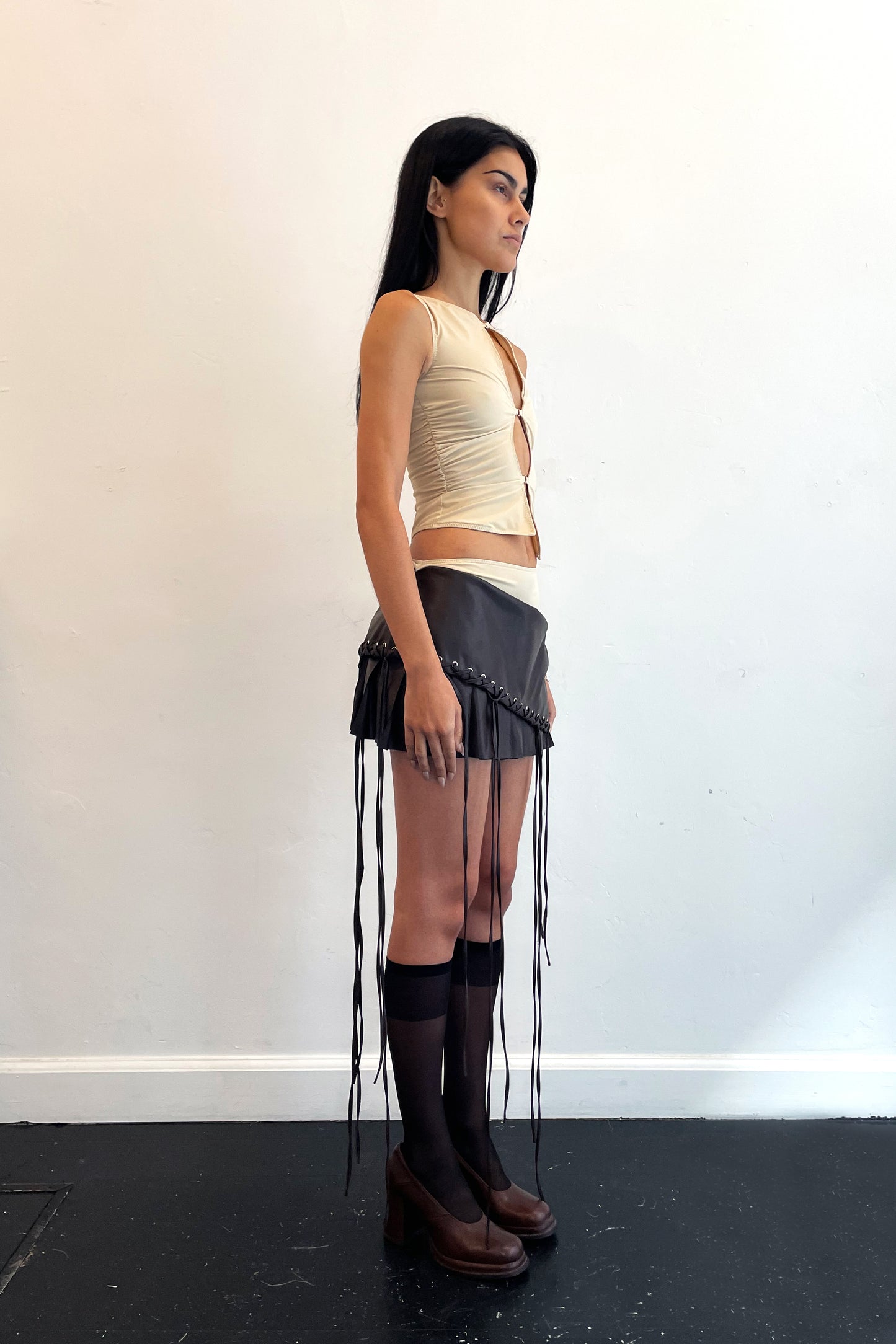 Drop Down Mini Pleather Skirt