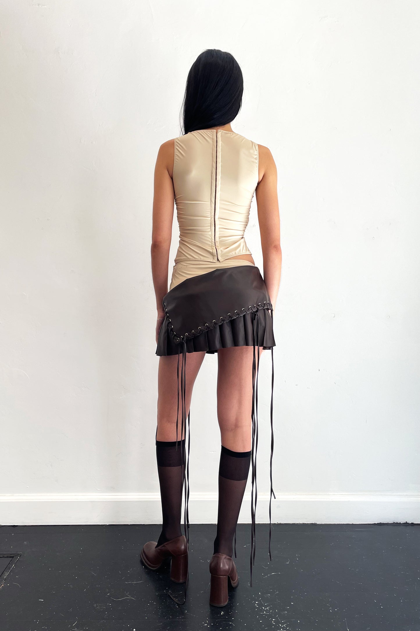 Drop Down Mini Pleather Skirt