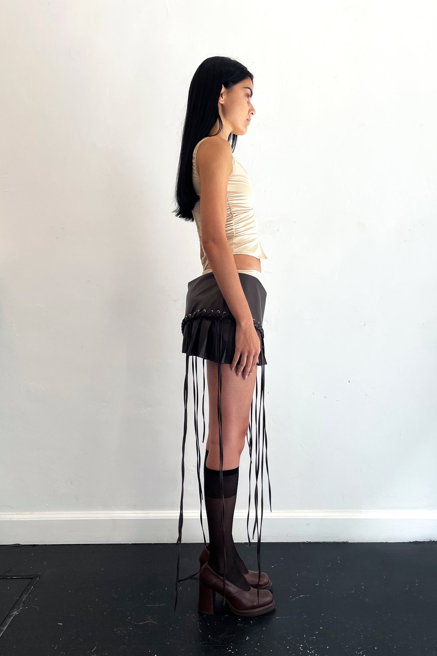 Drop Down Mini Pleather Skirt